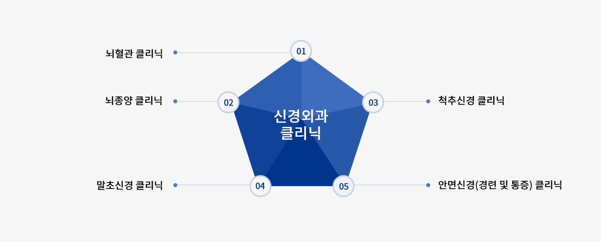 신경외과 클리닉, 뇌혈관 클리닉, 뇌종양 클리닉, 말초신경 클리닉, 척추신경 클리닉, 안면신경(경련 및 통증) 클리닉